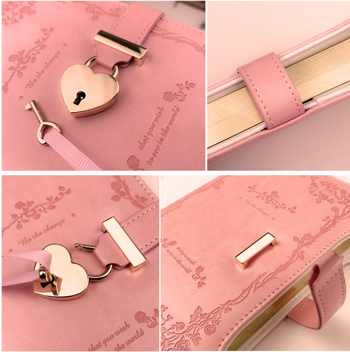 Diary - Journal - diary with lock - password book - Notebook - notebook b6 - diary for adults - books - Retro - Creative - Christmas gifts - Christmas gifts for adults - gift for women - gift for men - pink