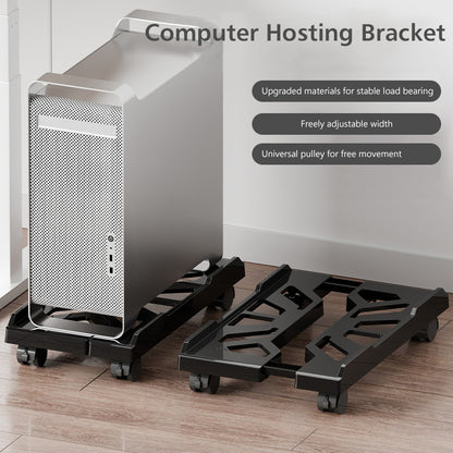 PC Stand with Wheels - Computer Holder - CPU Trolley - Mobile - PC Cart - Desktop Stand - Computer Case Holder - Gaming Setup - Office Supplies - Floor Stand - Computer Accessories - Adjustable Width - Black - 1 Piece