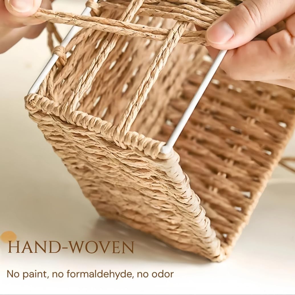 3 Pieces Woven Storage Basket Set with Fabric Lining for Bathrooms, Bedrooms and Shelves, Decorative Organisers for Home