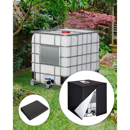 IBC Water Tank Cover Waterproof UV Resistant 420D Tarpaulin with Zipper, 300 L
