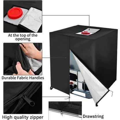 IBC Water Tank Cover Waterproof UV Resistant 420D Tarpaulin with Zipper, 300 L