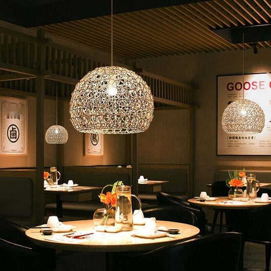 Rattan Chandelier Pendant Light Hand Woven Bamboo Lampshade, 25 cm
