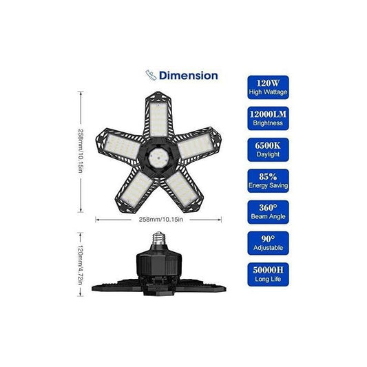 LED Garage Light 120W 12000 lm Deformable Ceiling Lamp E26 E27
