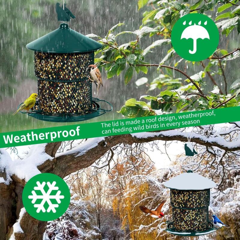 Hanging Metal Bird Feeder Mesh Tube Green