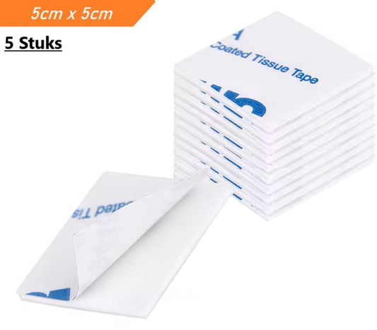5x Double-Sided Tape | Self-Adhesive Stickers | 50 x 50 mm | White