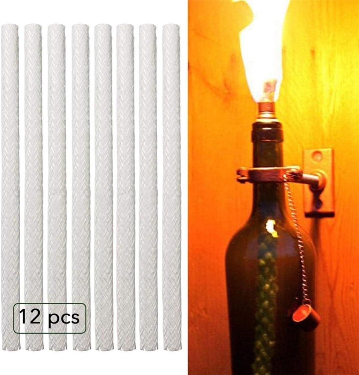 QZS 12 Pcs Replacement Torches Wicks, Long Life Fiberglass Replacement Wicks, Wicks for DIY Bottles Oil Lamp, Outside Lanterns, Garden Lights Alcohol Wick Indoor Decor (10 inch)