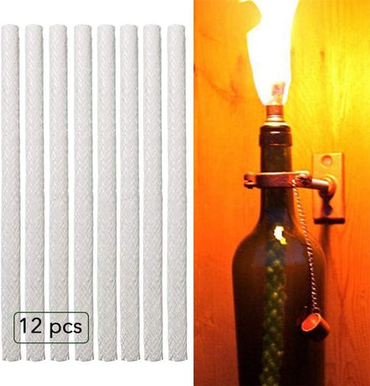 QZS 12 Pcs Replacement Torches Wicks, Long Life Fiberglass Replacement Wicks, Wicks for DIY Bottles Oil Lamp, Outside Lanterns, Garden Lights Alcohol Wick Indoor Decor (10 inch)