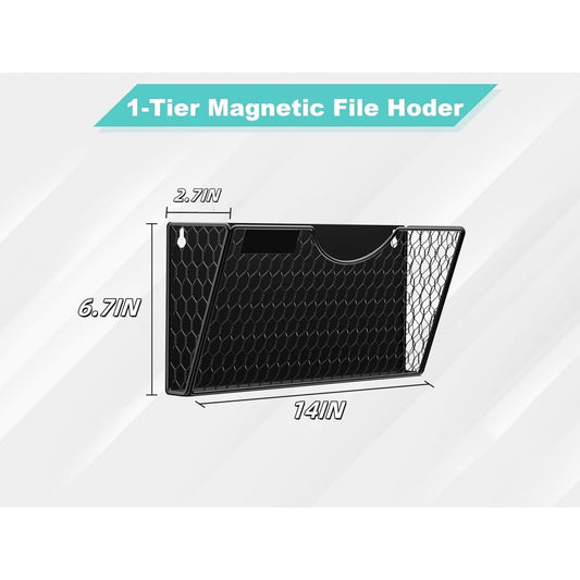 Black Magnetic File Holder,File Pocket Mail Organizer,Office Hanging Magazine Rack for Cabinets,14x6.7x2.7In No Drilling Mail Organizer for Office,Home(1Pc)