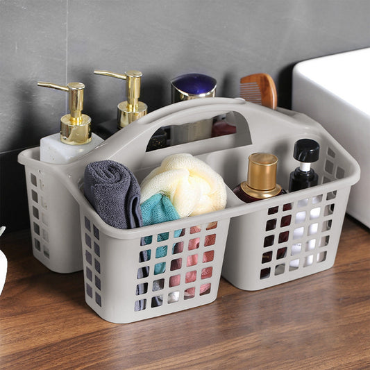 Plastic Storage Divided Tool Bin, 3 Compartments Plastic Shower Caddy Basket, Portable Divided Cleaning Supply Storage Organizer with Handle Gray