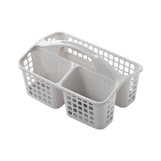 Plastic Storage Divided Tool Bin, 3 Compartments Plastic Shower Caddy Basket, Portable Divided Cleaning Supply Storage Organizer with Handle Gray