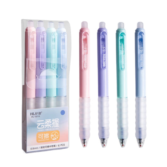 4 PCS Erasable Pens - 0.5mm Press Rub Out Gel Pens with Eraser Clear, Heat Friction Markers, Make Mistakes Disappear, for Drawing Writing Planner and Note Marking(A,Black) Black