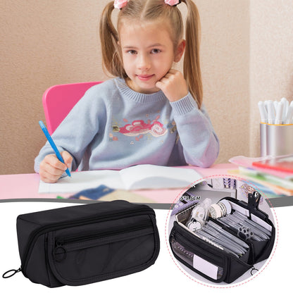 Multi-layer Cloth Pencil Case, Large Capacity Pen Pouch, Pen Stationery Organizer, Portable Art Supply Marker Storage Pencil Box for Office, Home, Travel(Purple) Black
