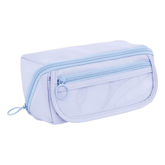 Multi-layer Cloth Pencil Case, Large Capacity Pen Pouch, Pen Stationery Organizer, Portable Art Supply Marker Storage Pencil Box for Office, Home, Travel(Purple) Blue