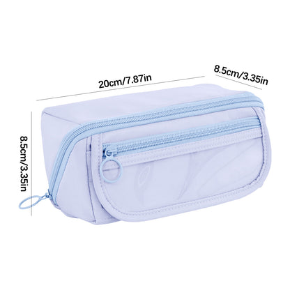 Multi-layer Cloth Pencil Case, Large Capacity Pen Pouch, Pen Stationery Organizer, Portable Art Supply Marker Storage Pencil Box for Office, Home, Travel(Purple) Blue