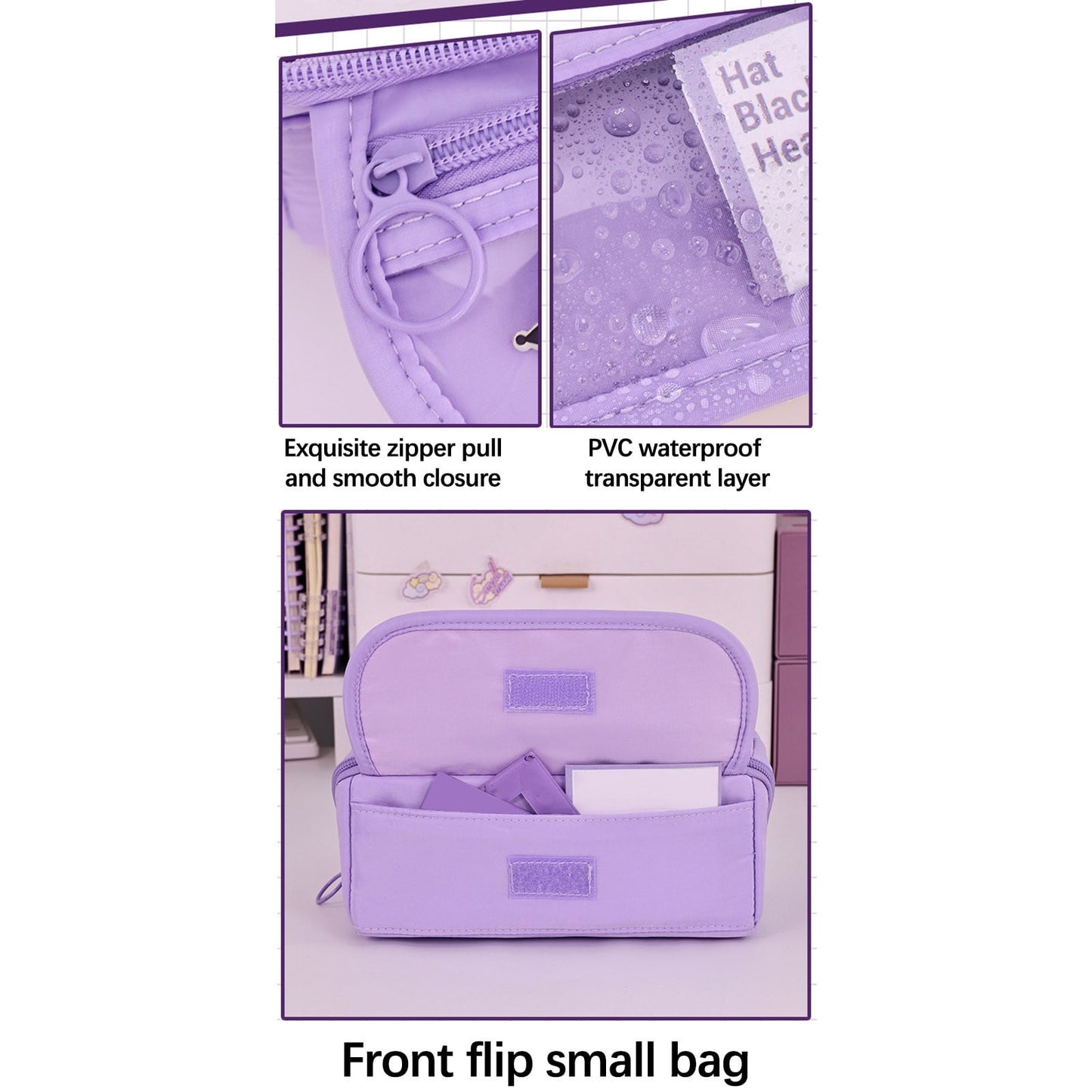 Multi-layer Cloth Pencil Case, Large Capacity Pen Pouch, Pen Stationery Organizer, Portable Art Supply Marker Storage Pencil Box for Office, Home, Travel(Purple) Blue