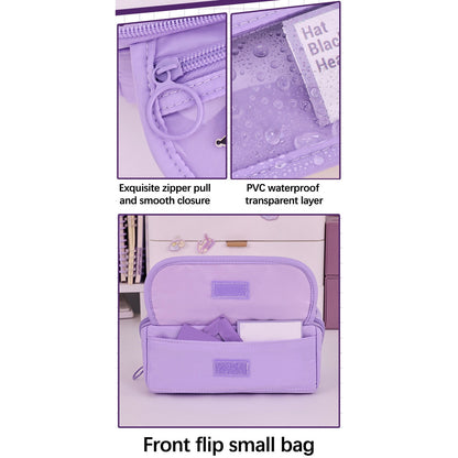 Multi-layer Cloth Pencil Case, Large Capacity Pen Pouch, Pen Stationery Organizer, Portable Art Supply Marker Storage Pencil Box for Office, Home, Travel(Purple) Blue