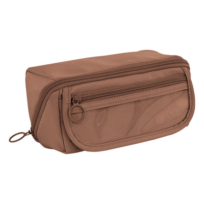 Multi-layer Cloth Pencil Case, Large Capacity Pen Pouch, Pen Stationery Organizer, Portable Art Supply Marker Storage Pencil Box for Office, Home, Travel(Purple) Brown