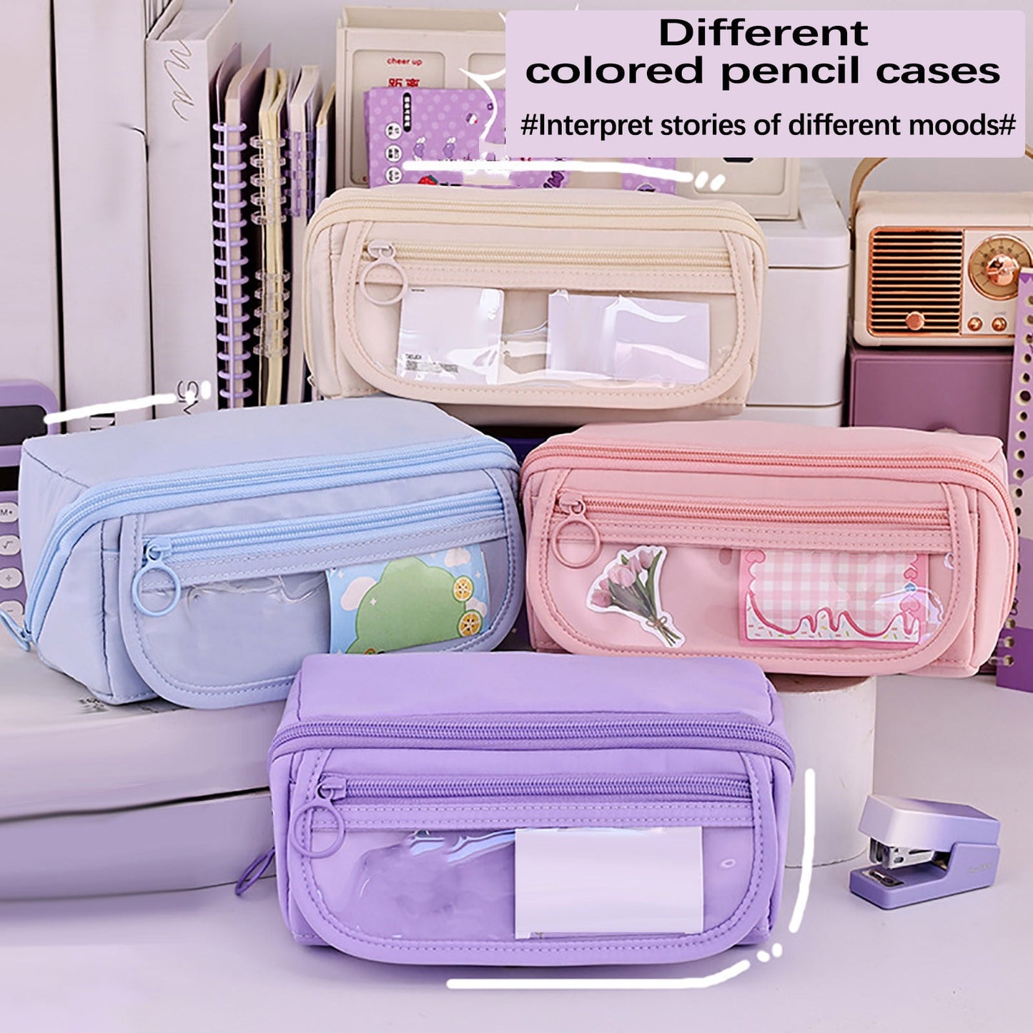 Multi-layer Cloth Pencil Case, Large Capacity Pen Pouch, Pen Stationery Organizer, Portable Art Supply Marker Storage Pencil Box for Office, Home, Travel(Purple) Brown