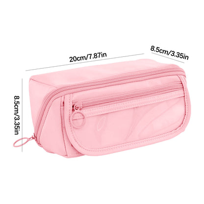 Multi-layer Cloth Pencil Case, Large Capacity Pen Pouch, Pen Stationery Organizer, Portable Art Supply Marker Storage Pencil Box for Office, Home, Travel(Purple) Pink