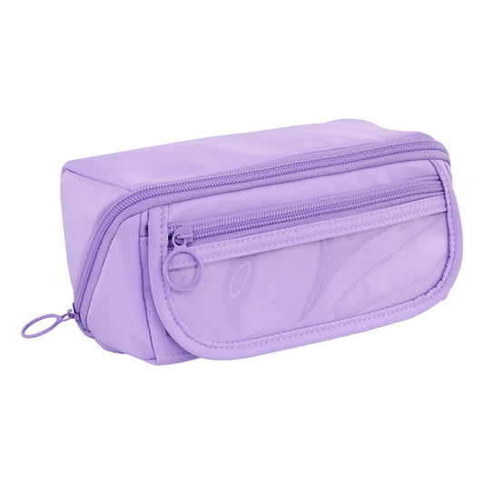 Multi-layer Cloth Pencil Case, Large Capacity Pen Pouch, Pen Stationery Organizer, Portable Art Supply Marker Storage Pencil Box for Office, Home, Travel(Purple) Purple