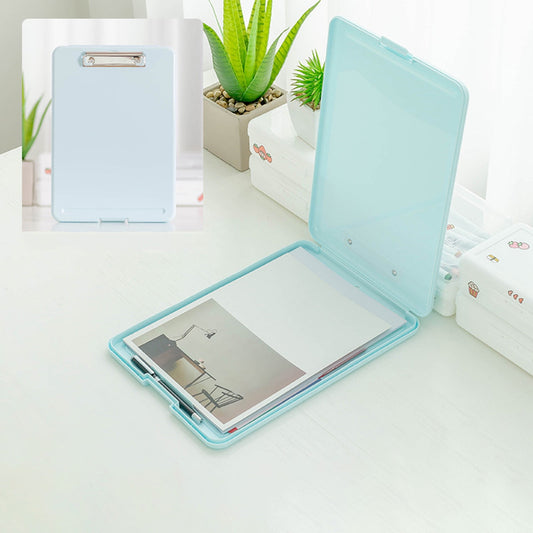 Clipboard with Storage File Box, Foldable A4 Large Capacity Clip Boards Folder, Plastic Clipboard with Pen Holder for Office Supplies(Mint Green) Blue