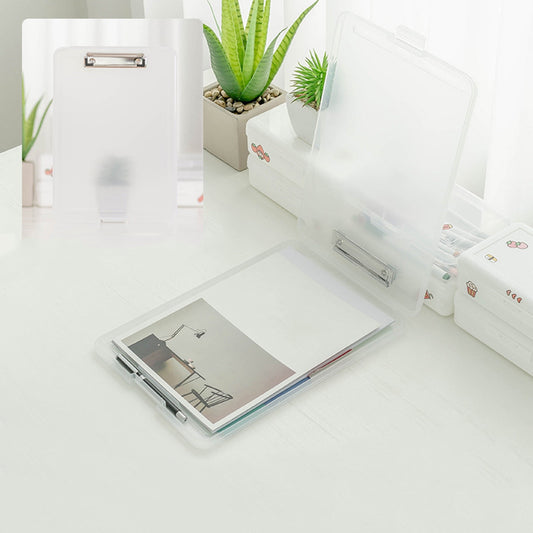 Clipboard with Storage File Box, Foldable A4 Large Capacity Clip Boards Folder, Plastic Clipboard with Pen Holder for Office Supplies(Mint Green) Clear