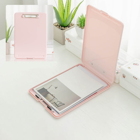 Clipboard with Storage File Box, Foldable A4 Large Capacity Clip Boards Folder, Plastic Clipboard with Pen Holder for Office Supplies(Mint Green) Pink