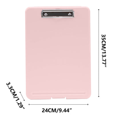 Clipboard with Storage File Box, Foldable A4 Large Capacity Clip Boards Folder, Plastic Clipboard with Pen Holder for Office Supplies(Mint Green) Pink