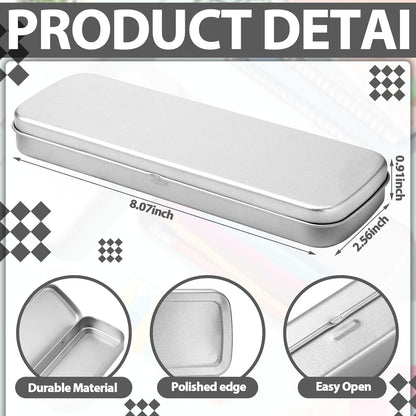 6 Pcs Tin Pencil Case Metal Pencil Case Empty Hinged Stainless Steel Box Rectangular for Brushes Crayon