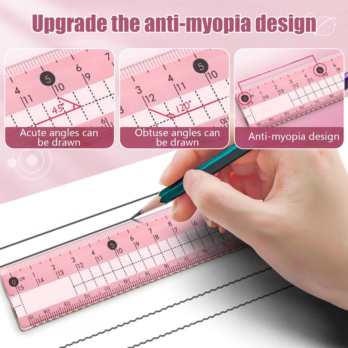 Compass Geometry Tool, Protractor and Compass Set, Metal Box Drawing Compass with Rulers, Math Compass Kit, Shatterproof Storage Box, for Stationery Supplies Pink