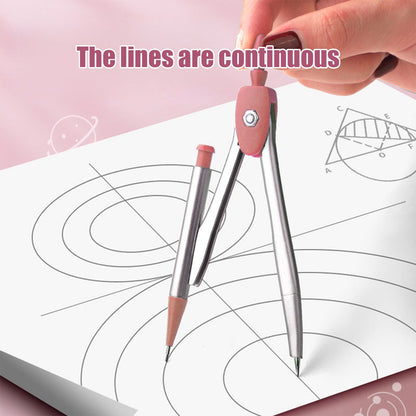 Compass Geometry Tool, Protractor and Compass Set, Metal Box Drawing Compass with Rulers, Math Compass Kit, Shatterproof Storage Box, for Stationery Supplies Pink