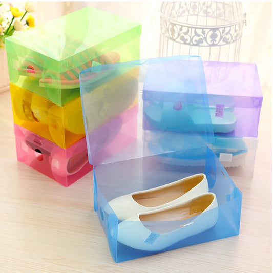 5PCS Shoe Storage Box with Flip Lid, Foldable Clear Shoe Storage Organizer, Plastic Stackable Shoes Container, Storage Containers Box for Shoes Belts Socks Cosmetics Accessories Multicolor