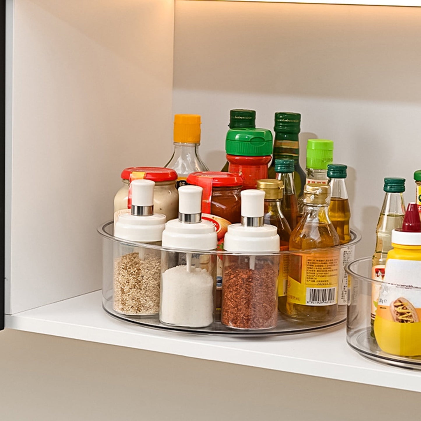 Lazy Turntable for Cabinet, Lazy Organizer with High Sides, Countertop Spinning Organizer for Spices, Clear Rotating Organizer, for Kitchen, Pantry, Refrigerator, Bathroom, Table, Fridge L
