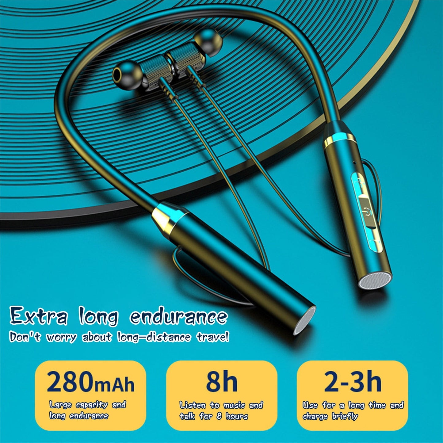 Neckband Bluetooth Headphones Wireless Earbuds with Microphone Flashlight Around the Neck Waterproof Sport Headset Noise Cancelling Ear Buds 120H Playtime for Running Cycling Cell Phone Black