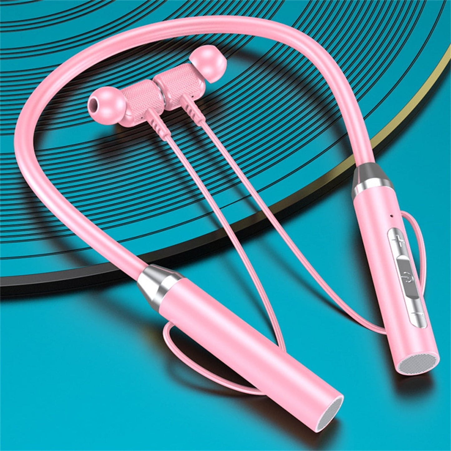 Neckband Bluetooth Headphones Wireless Earbuds with Microphone Flashlight Around the Neck Waterproof Sport Headset Noise Cancelling Ear Buds 120H Playtime for Running Cycling Cell Phone Pink