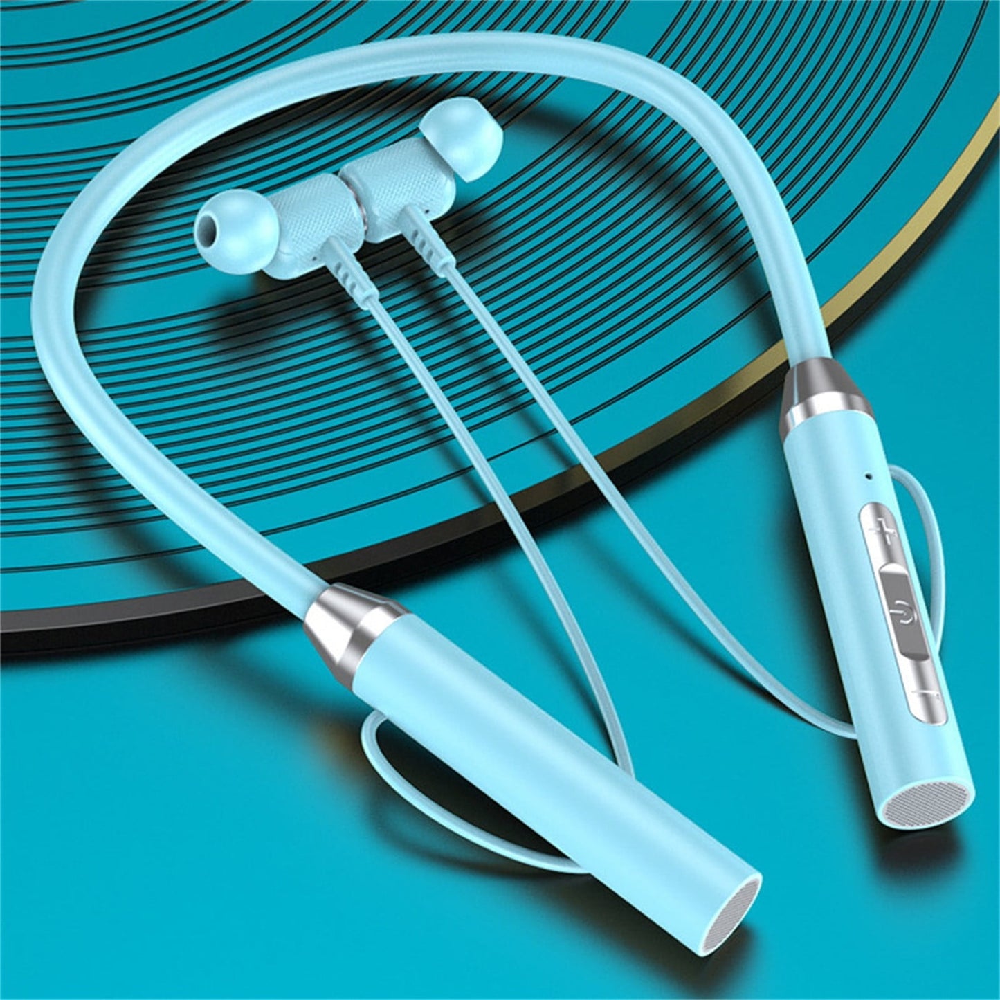 Neckband Bluetooth Headphones Wireless Earbuds with Microphone Flashlight Around the Neck Waterproof Sport Headset Noise Cancelling Ear Buds 120H Playtime for Running Cycling Cell Phone Sky Blue