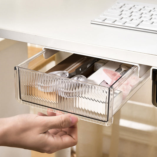 Kdkad Under Desk Drawer, Self-Adhesive Hidden Desktop Organizer, Attachable Desk Drawer Slide Out, Table Storage Tray for Pencil Pen Stationery Home Office Organization, Large 8.3×6.7×2.4 in Black