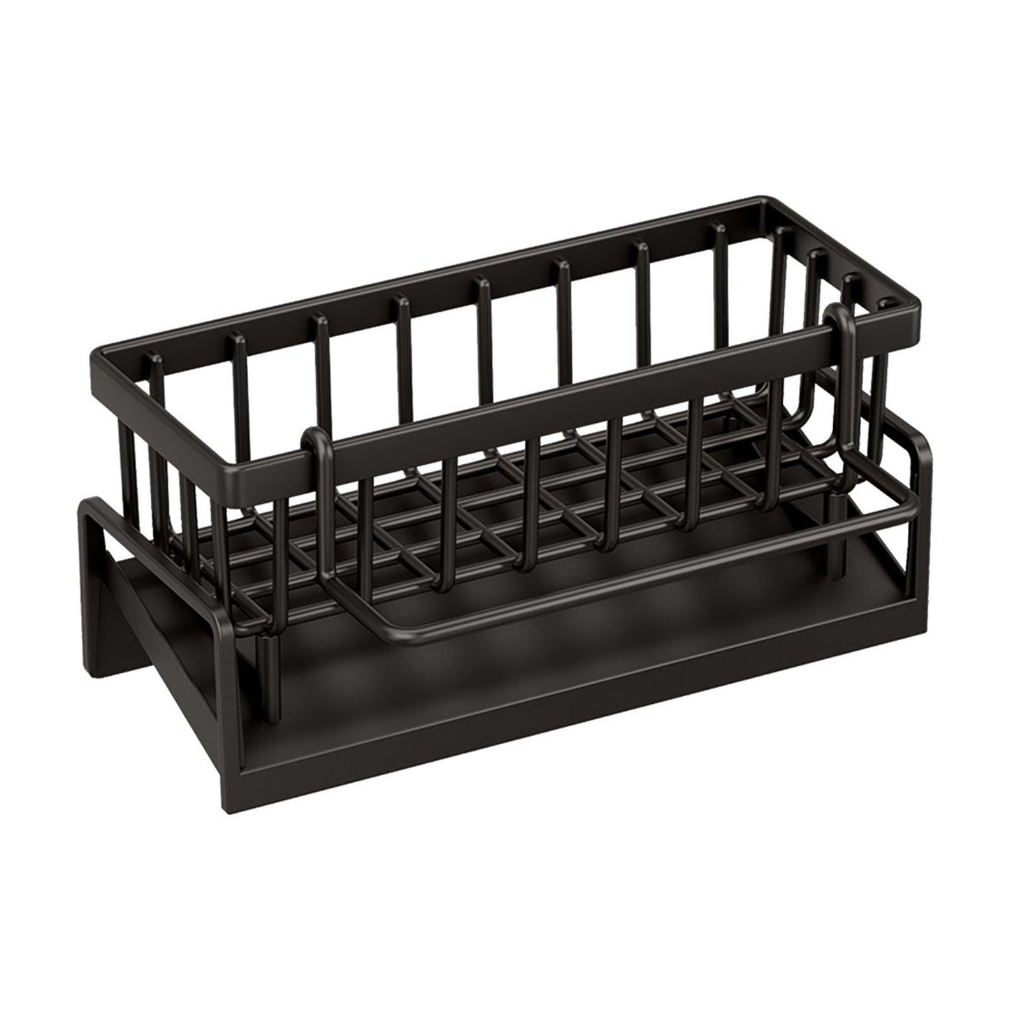 Sponge Holder for Kitchen Sink, Auto Draining Kitchen Sink Caddy, Rustproof Steel Dish Sponge Organizer with Removable Dishcloth Rack, Soap Dispenser Brush Holder Black
