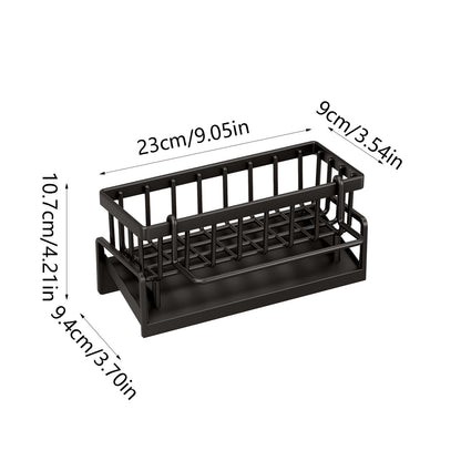 Sponge Holder for Kitchen Sink, Auto Draining Kitchen Sink Caddy, Rustproof Steel Dish Sponge Organizer with Removable Dishcloth Rack, Soap Dispenser Brush Holder Black