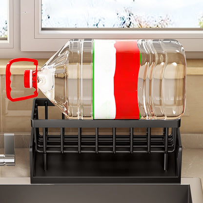 Sponge Holder for Kitchen Sink, Auto Draining Kitchen Sink Caddy, Rustproof Steel Dish Sponge Organizer with Removable Dishcloth Rack, Soap Dispenser Brush Holder Black