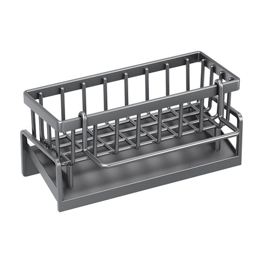 Sponge Holder for Kitchen Sink, Auto Draining Kitchen Sink Caddy, Rustproof Steel Dish Sponge Organizer with Removable Dishcloth Rack, Soap Dispenser Brush Holder Gray