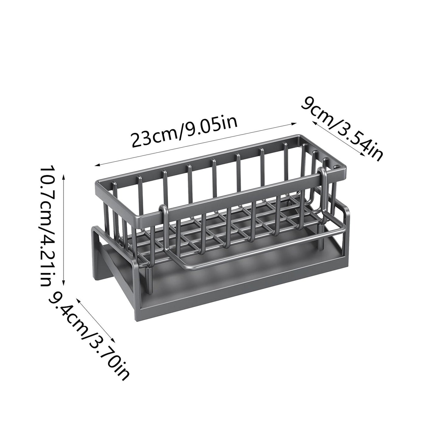Sponge Holder for Kitchen Sink, Auto Draining Kitchen Sink Caddy, Rustproof Steel Dish Sponge Organizer with Removable Dishcloth Rack, Soap Dispenser Brush Holder Gray