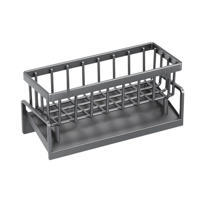 Sponge Holder for Kitchen Sink, Auto Draining Kitchen Sink Caddy, Rustproof Steel Dish Sponge Organizer with Removable Dishcloth Rack, Soap Dispenser Brush Holder X-Gray