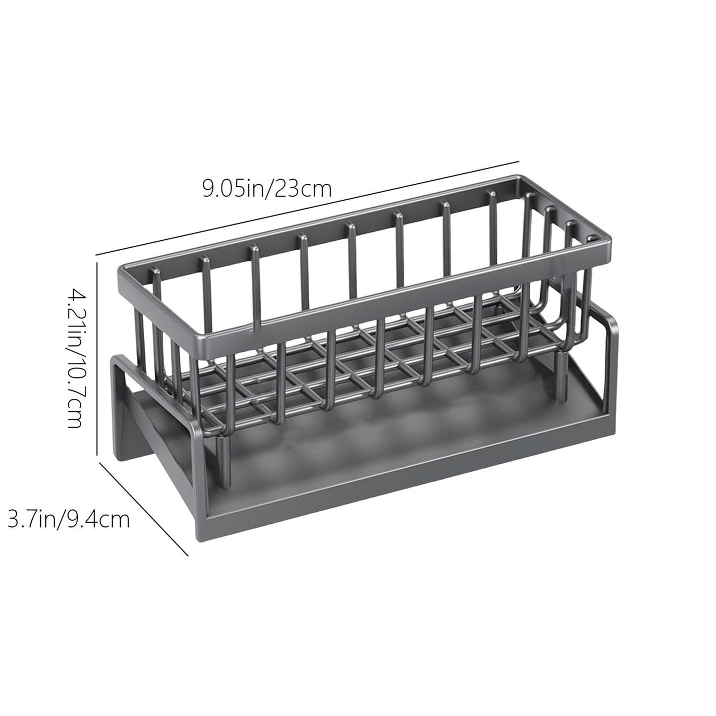 Sponge Holder for Kitchen Sink, Auto Draining Kitchen Sink Caddy, Rustproof Steel Dish Sponge Organizer with Removable Dishcloth Rack, Soap Dispenser Brush Holder X-Gray