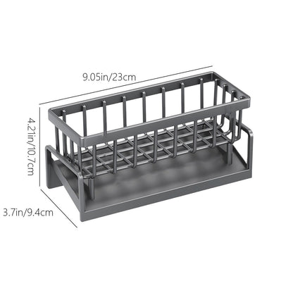 Sponge Holder for Kitchen Sink, Auto Draining Kitchen Sink Caddy, Rustproof Steel Dish Sponge Organizer with Removable Dishcloth Rack, Soap Dispenser Brush Holder X-Gray