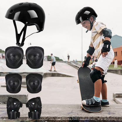 Kids Helmet Knee Elbow Pads Wrist Guard Sport Protective Gear Adjustable Scooter Skateboard Roller Bike Skate Cycling Set for Boy Girl Black