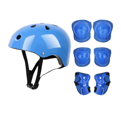 Kids Helmet Knee Elbow Pads Wrist Guard Sport Protective Gear Adjustable Scooter Skateboard Roller Bike Skate Cycling Set for Boy Girl Blue
