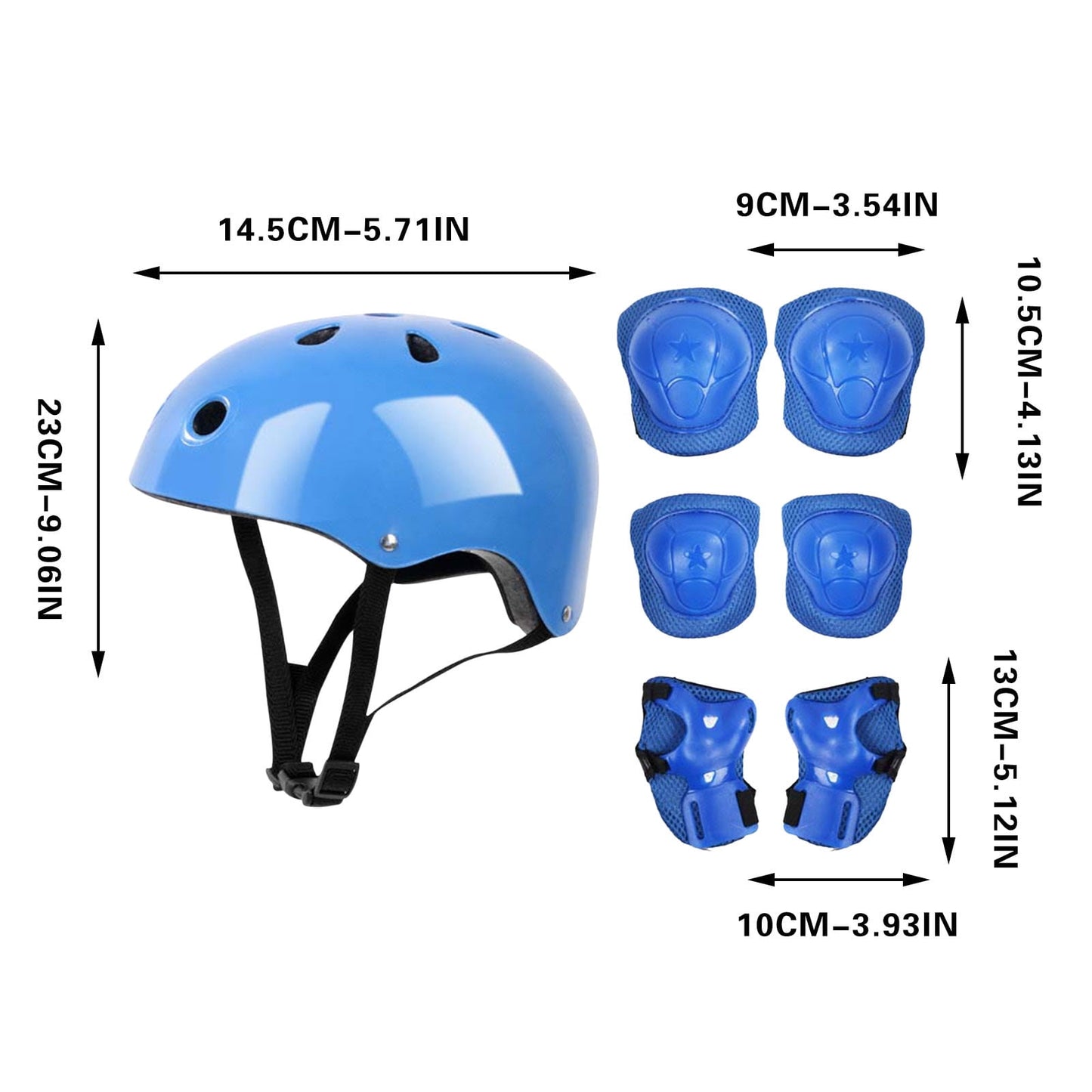 Kids Helmet Knee Elbow Pads Wrist Guard Sport Protective Gear Adjustable Scooter Skateboard Roller Bike Skate Cycling Set for Boy Girl Blue