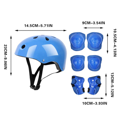 Kids Helmet Knee Elbow Pads Wrist Guard Sport Protective Gear Adjustable Scooter Skateboard Roller Bike Skate Cycling Set for Boy Girl Blue