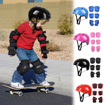 Kids Helmet Knee Elbow Pads Wrist Guard Sport Protective Gear Adjustable Scooter Skateboard Roller Bike Skate Cycling Set for Boy Girl Pink
